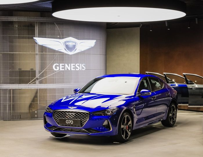 The Genesis G80's smaller sibling, the G70, on display in the brand's new Sydney showroom